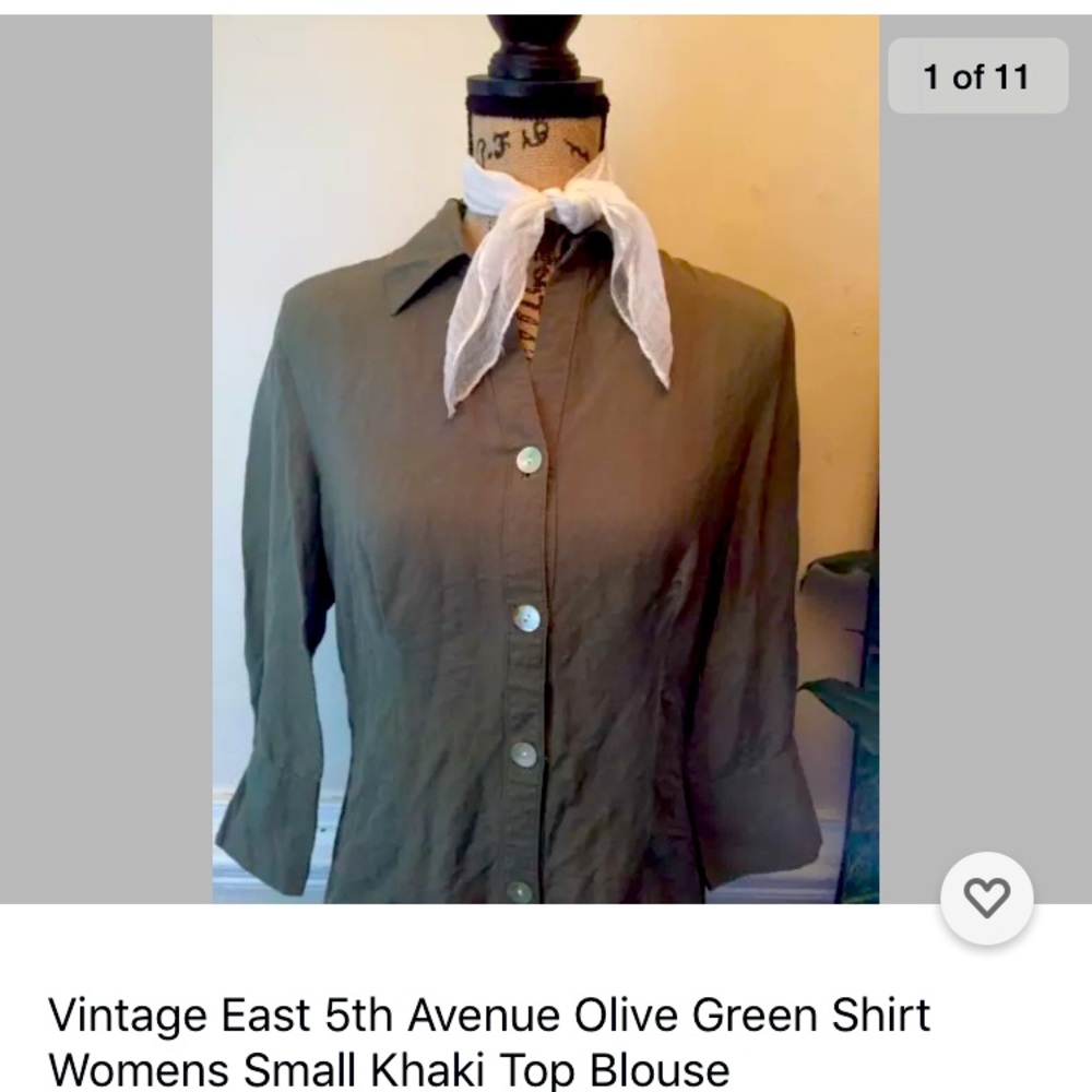 Womens olive green khaki blouse shirt top safari
